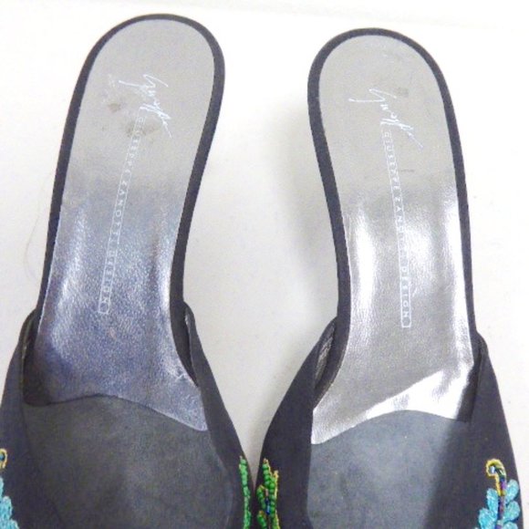 GIUSEPPE ZANOTTI VICINI BEADED FLORAL mules kitten heels slides 9.5 - Picture 4 of 13